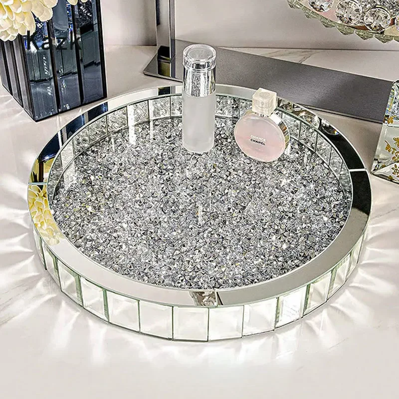 Luxury Skincare Aesthetic - Nampan Penyimpanan Kaca Inlay Berlian Mewah